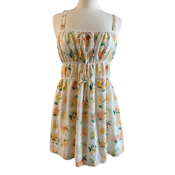 Abercrombie Tie-Front Mini Dress Sz LP Fruit Print Adjustable Straps - Picture 1 of 9